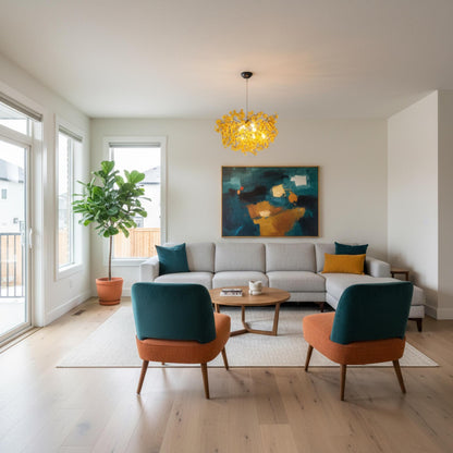 Yellow Chandeliers with flowers, yellow hanging lamp for living room