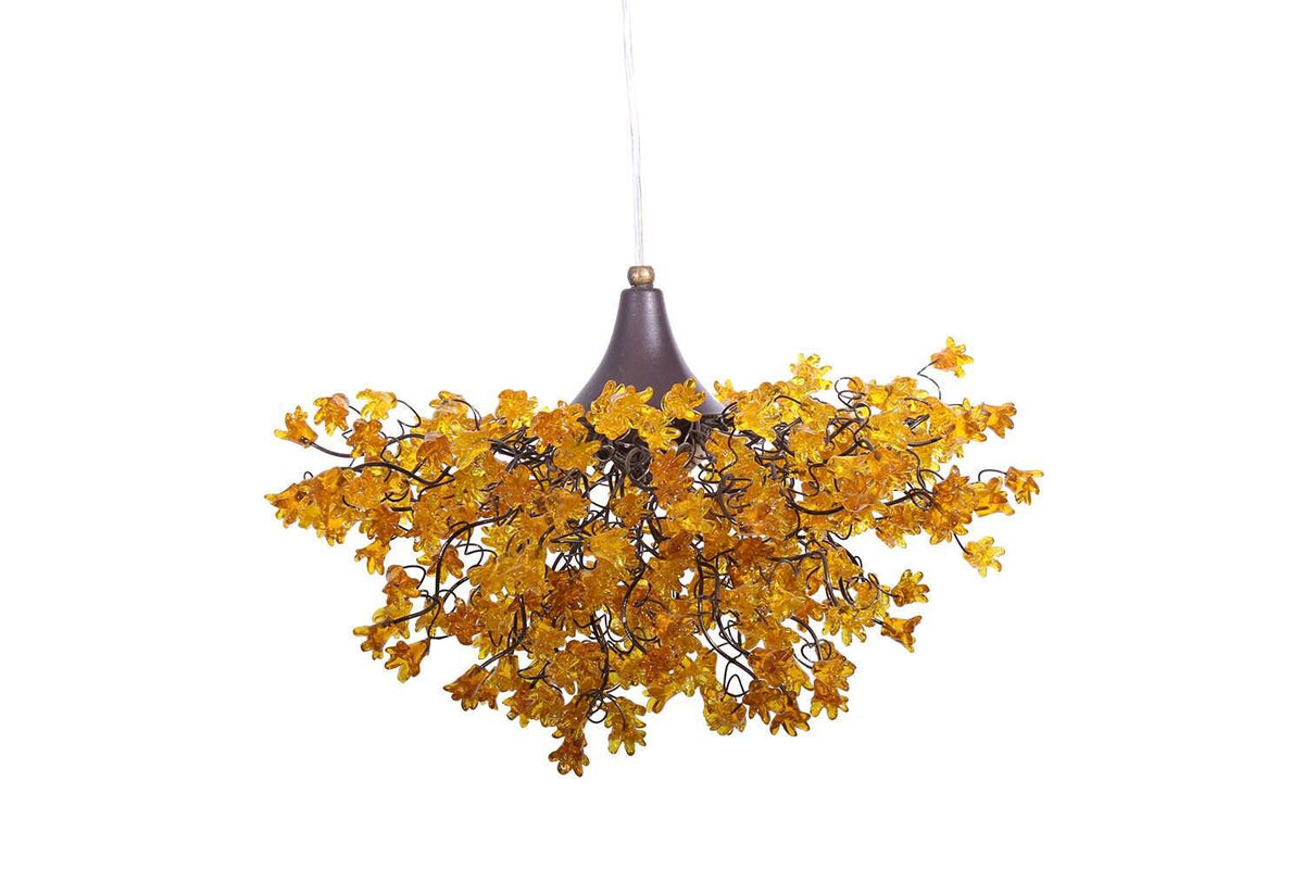 Yellow Chandeliers with flowers, yellow hanging lamp for living room