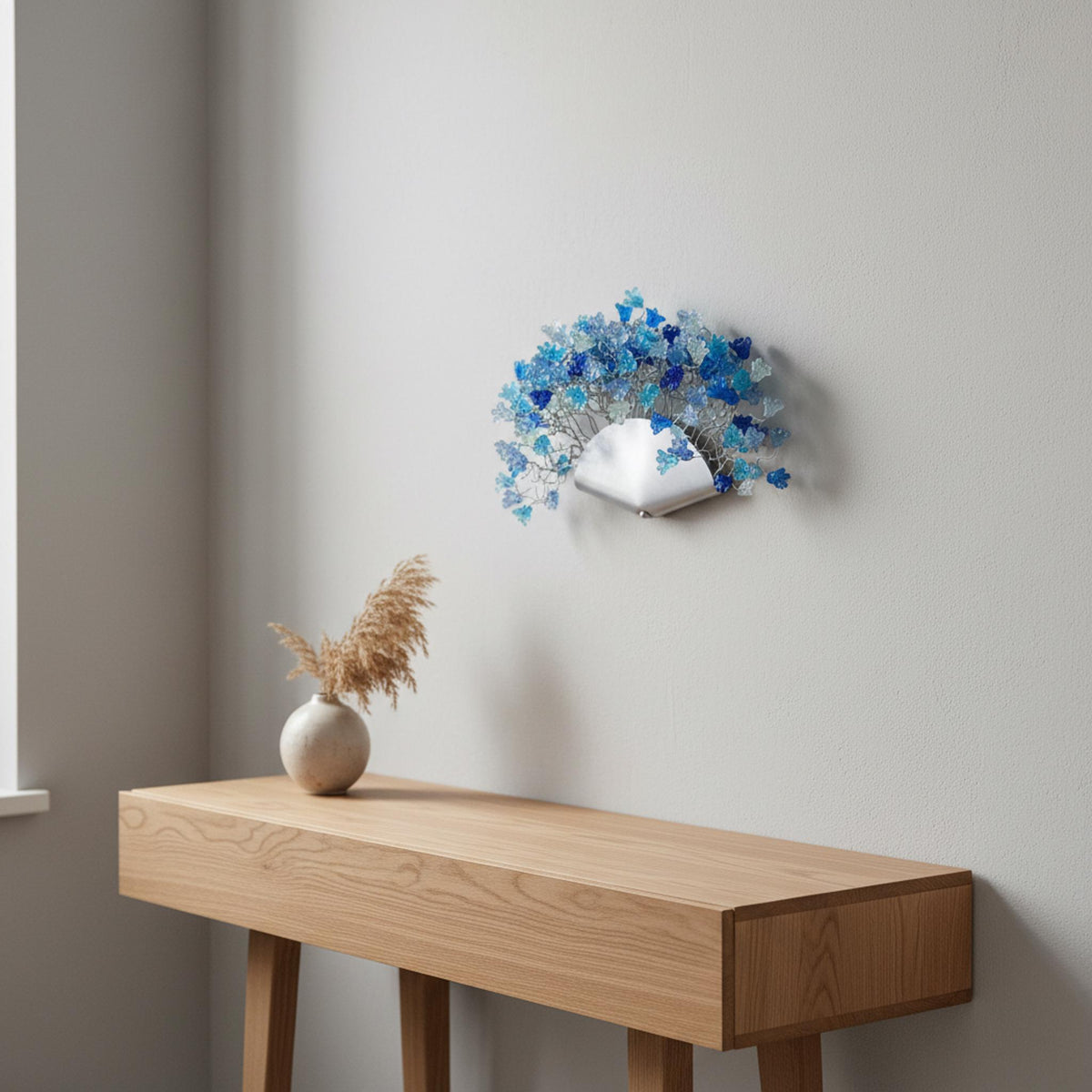 Gray Blue Floral Wall Sconce: Handmade Resin Up-Lighting Fixture