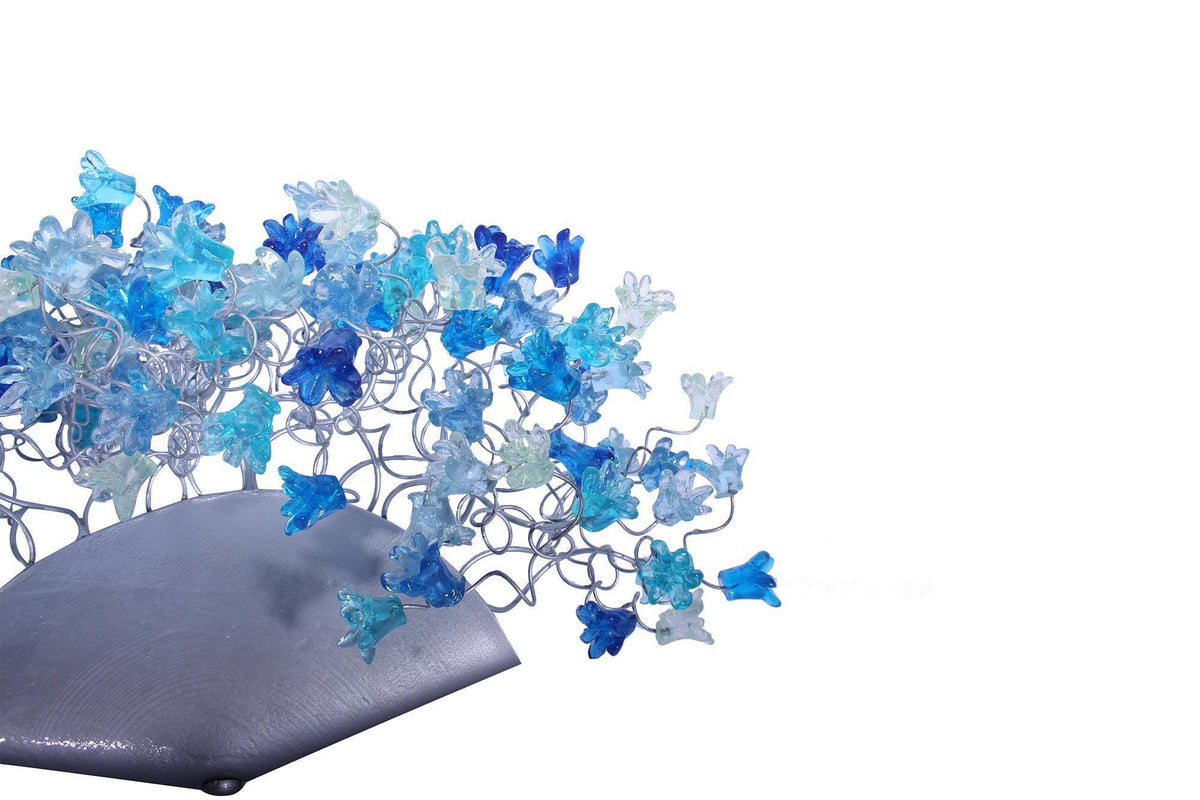 Gray Blue Floral Wall Sconce: Handmade Resin Up-Lighting Fixture