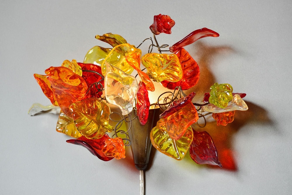 Floral Plug In Wall Sconce: Resin Flower Bouquet, Warm Color Lighting