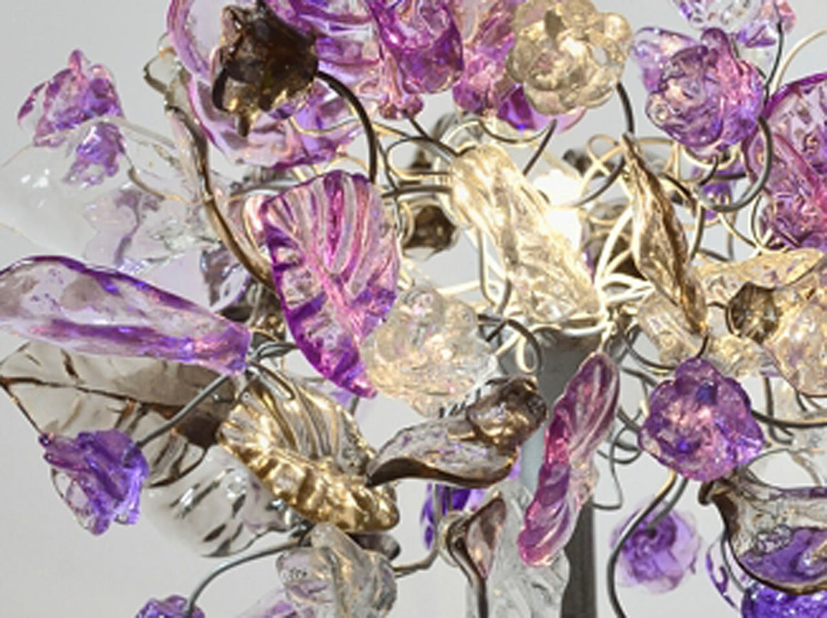 Unique Hand made Purple Table Lamp with flowers and leaves