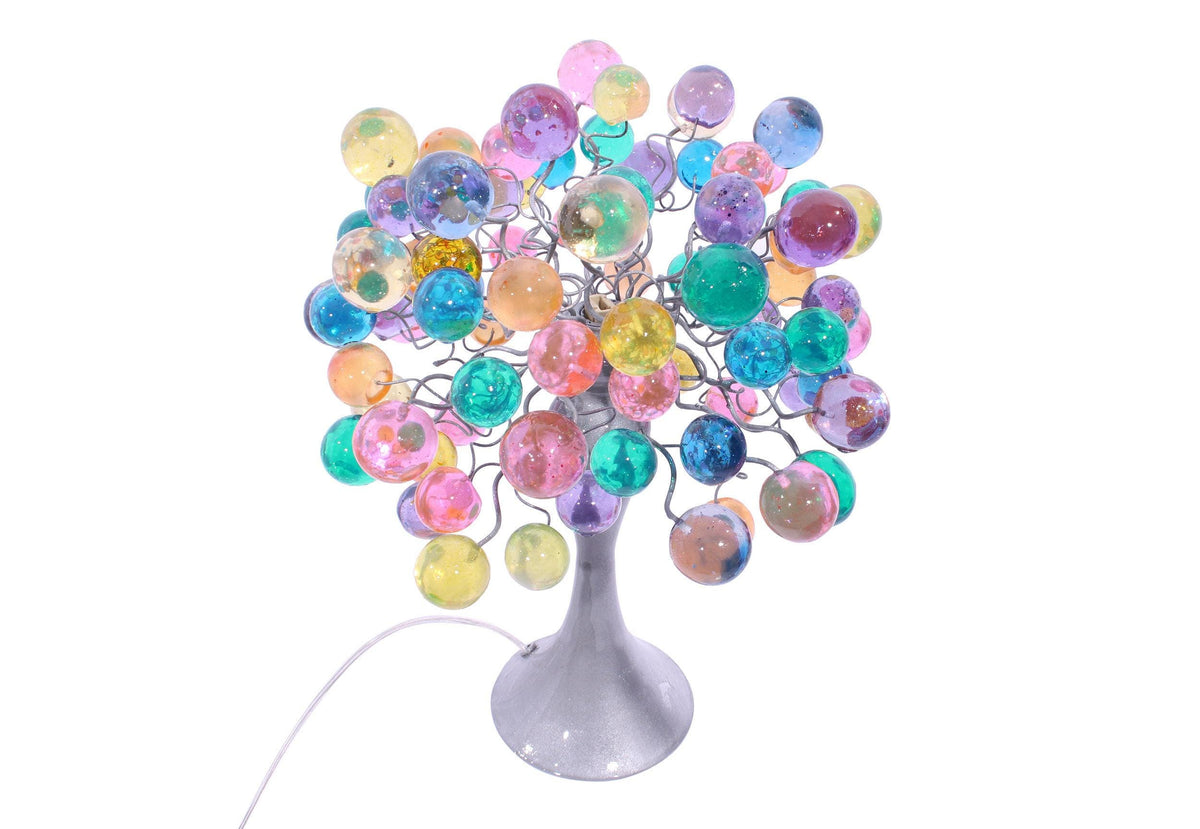 modern bedside lamp with pastel bubbles, unique table lamp, colorful bubbles light for desk or bedside table.