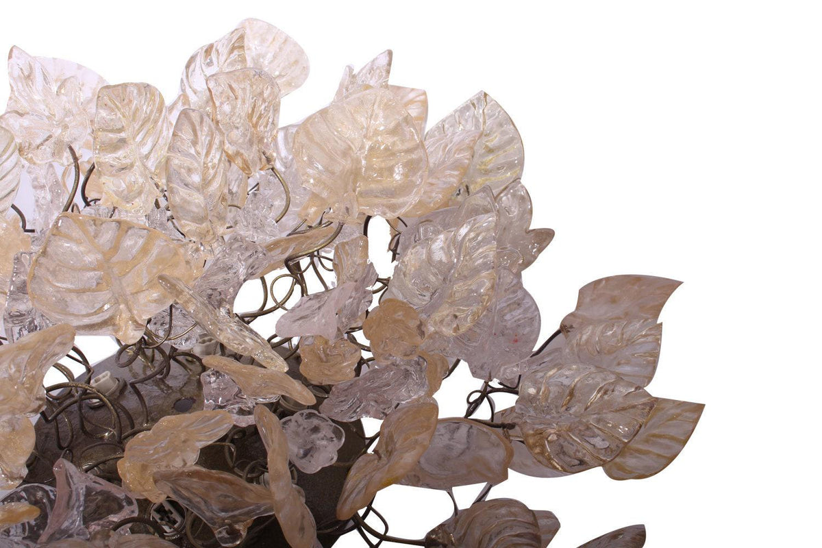 Bronze Sconce With Whimsical Resin Leaves In White & Gold
