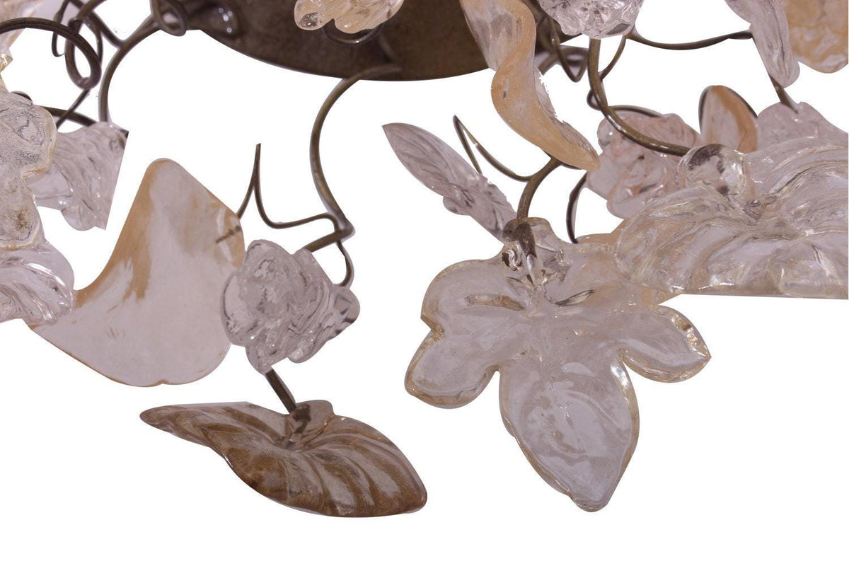 Bronze Sconce With Whimsical Resin Leaves In White & Gold
