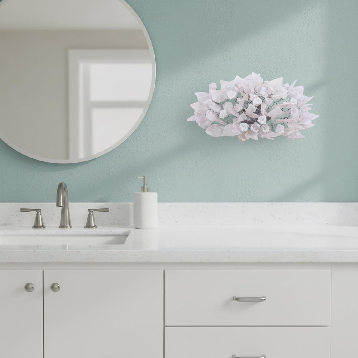 Silver Sconce With Whimsical Resin Leaves In clear and white color.