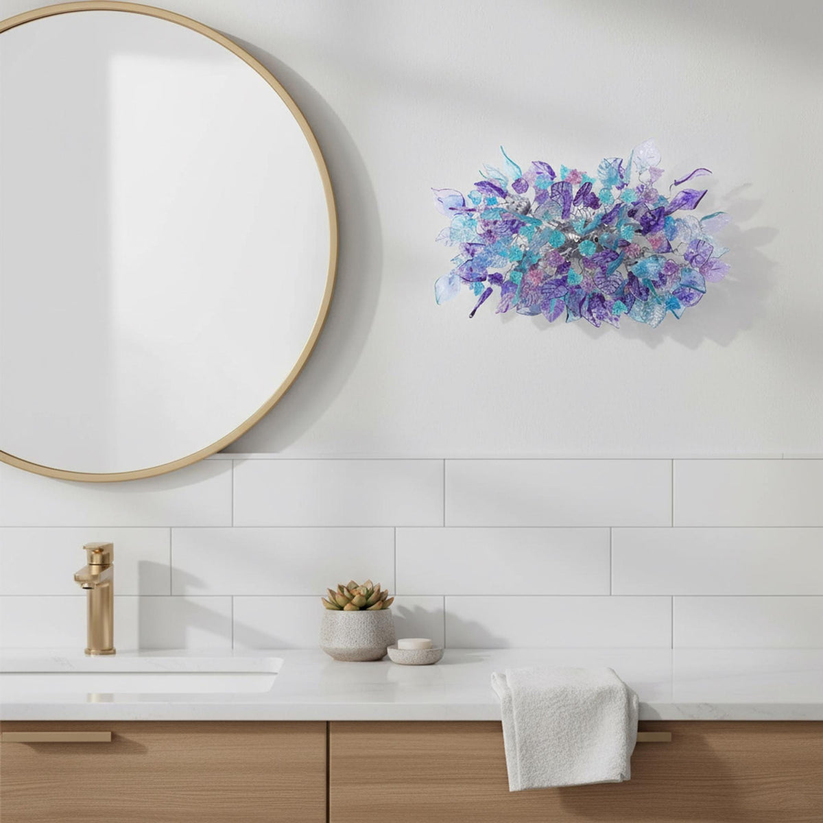 Modern Wall Sconce light with teal and lavender color flowers and leaves for hall living room, toilet