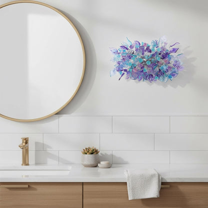 Modern Wall Sconce light with teal and lavender color flowers and leaves for hall living room, toilet