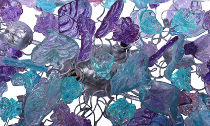 Modern Wall Sconce light with teal and lavender color flowers and leaves for hall living room, toilet