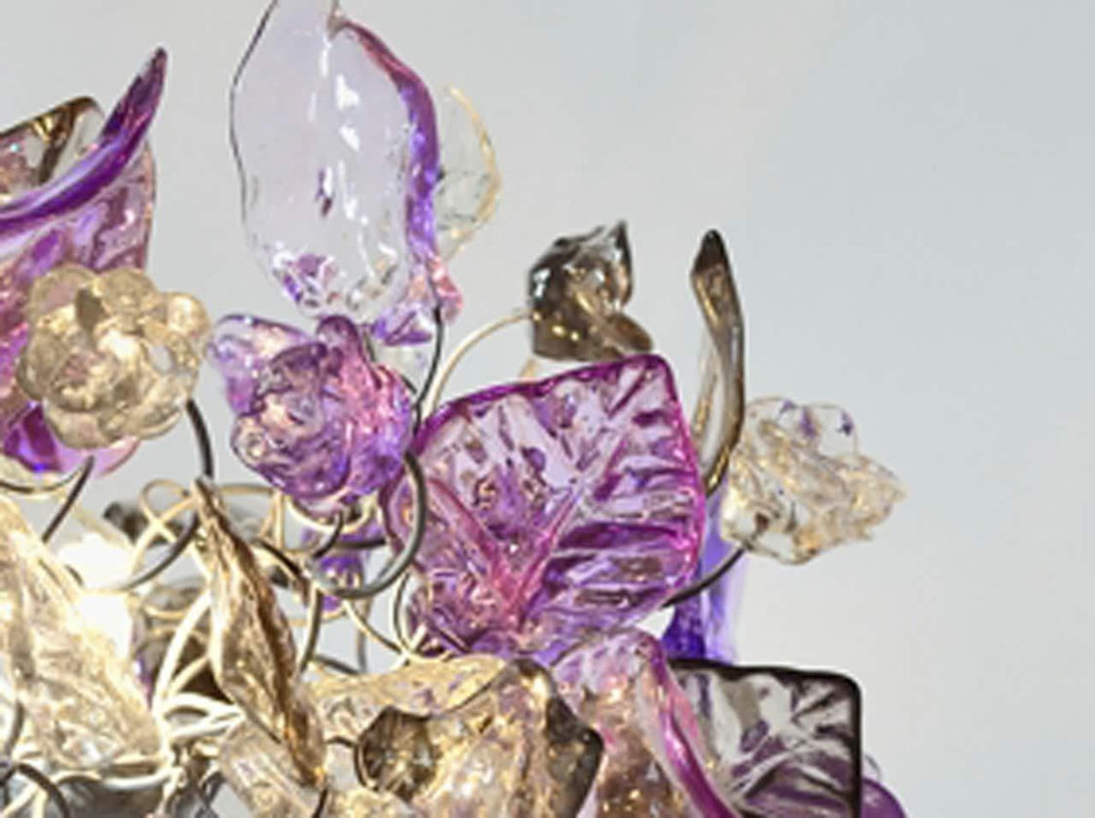 Unique Hand made Purple Table Lamp with flowers and leaves