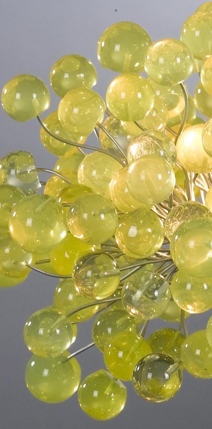 Yellow Table lamp, bedside lamp with lemon green bubbles with metal wires, small table lamp, lemon lime bubbles lighter.