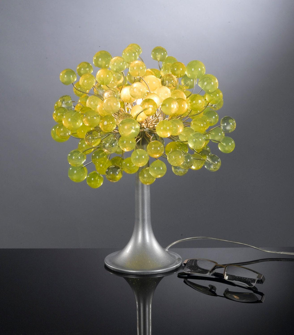 Yellow Table lamp, bedside lamp with lemon green bubbles with metal wires, small table lamp, lemon lime bubbles lighter.
