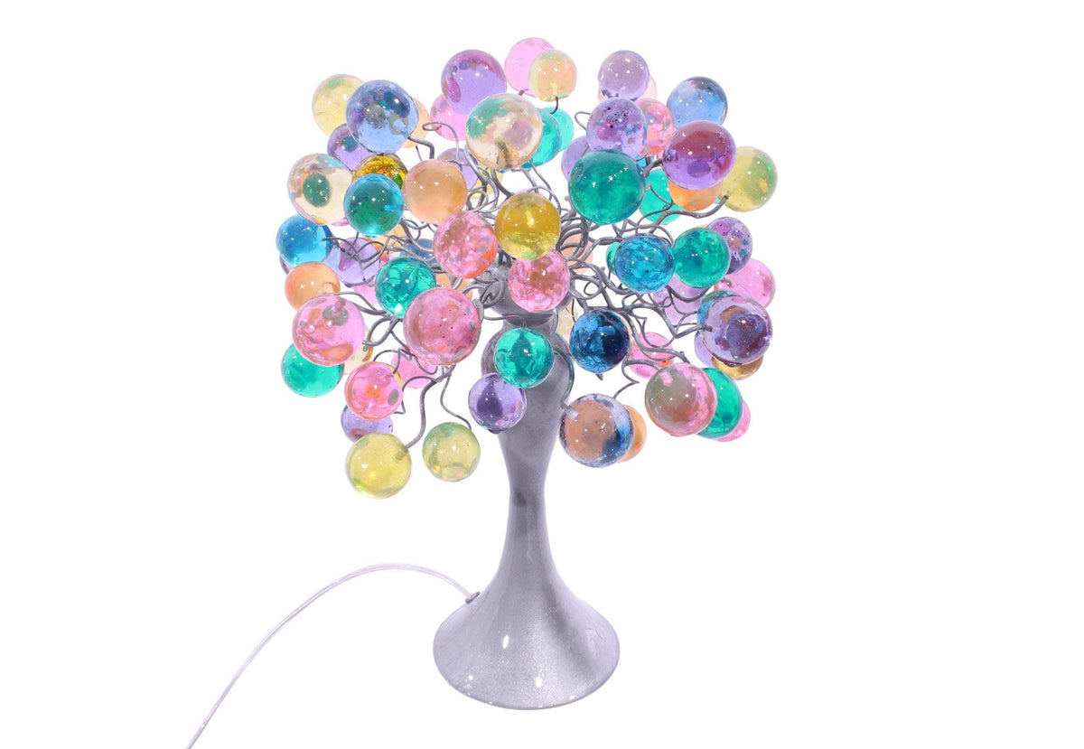 modern bedside lamp with pastel bubbles, unique table lamp, colorful bubbles light for desk or bedside table.