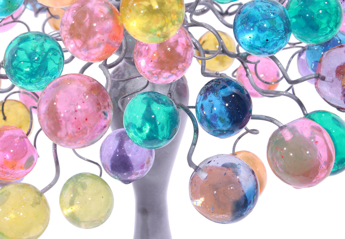 modern bedside lamp with pastel bubbles, unique table lamp, colorful bubbles light for desk or bedside table.