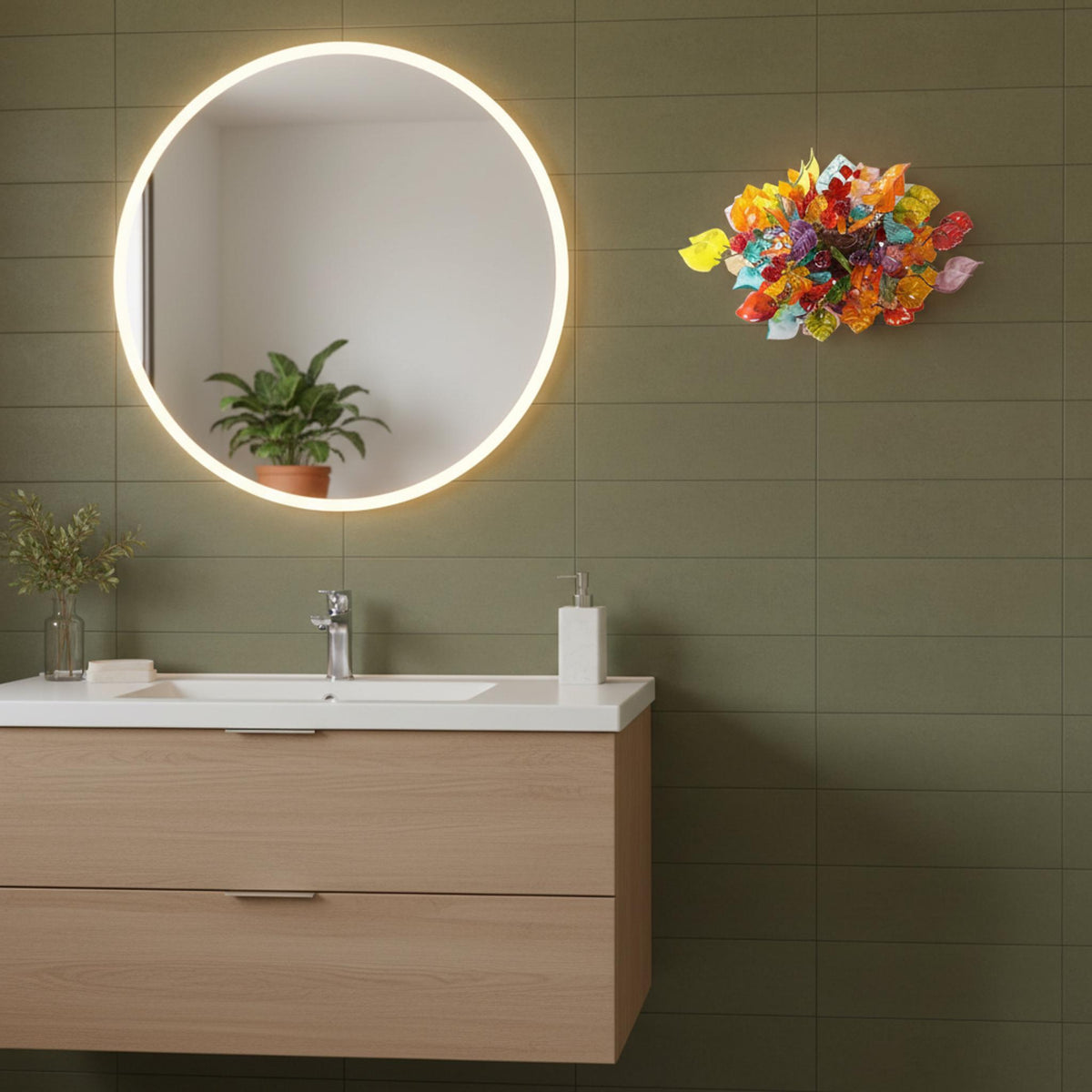 Modern wall sconce with Rainbow flowers and leaves for hall living room, toilet