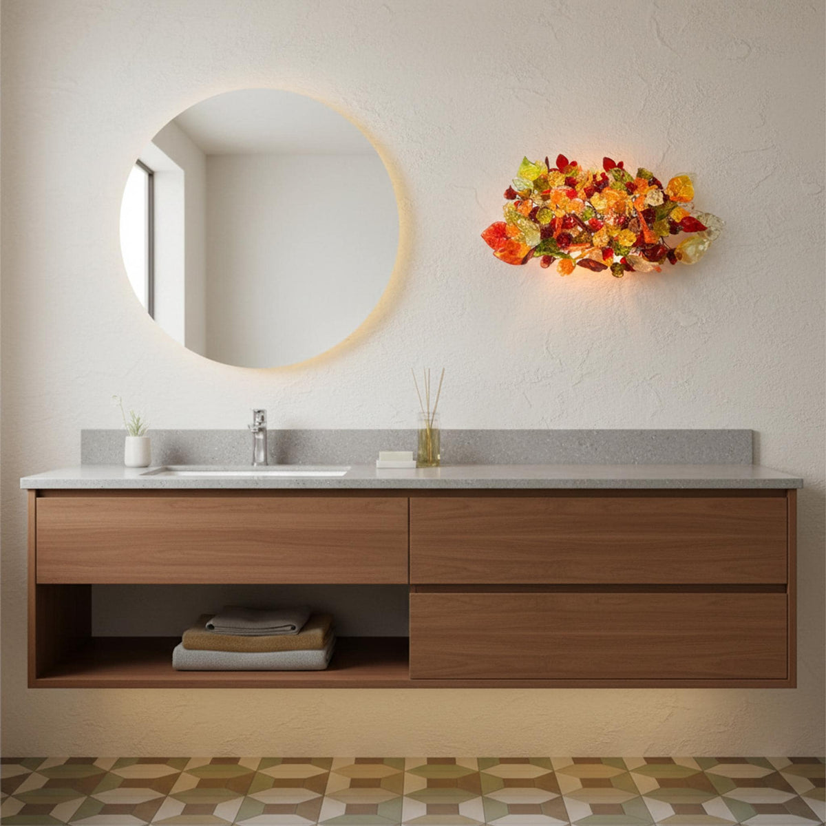 Wall lighting - wall Sconce up and down lighting with Warm colors of flowers and leaves, up and down light a unique sconce light