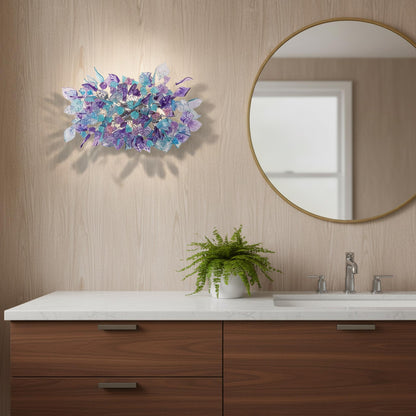 Modern Wall Sconce light with teal and lavender color flowers and leaves for hall living room, toilet