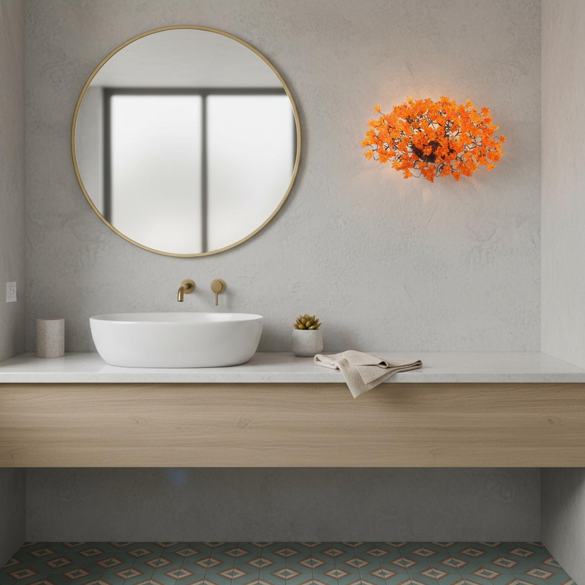 Modern Bronze Metal Wall Sconce: Orange Resin Flowers Hall Living Room Lighting