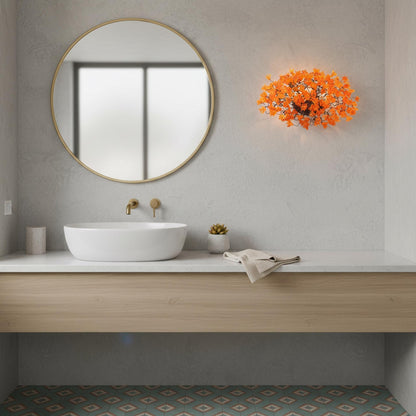 Modern Bronze Metal Wall Sconce: Orange Resin Flowers Hall Living Room Lighting