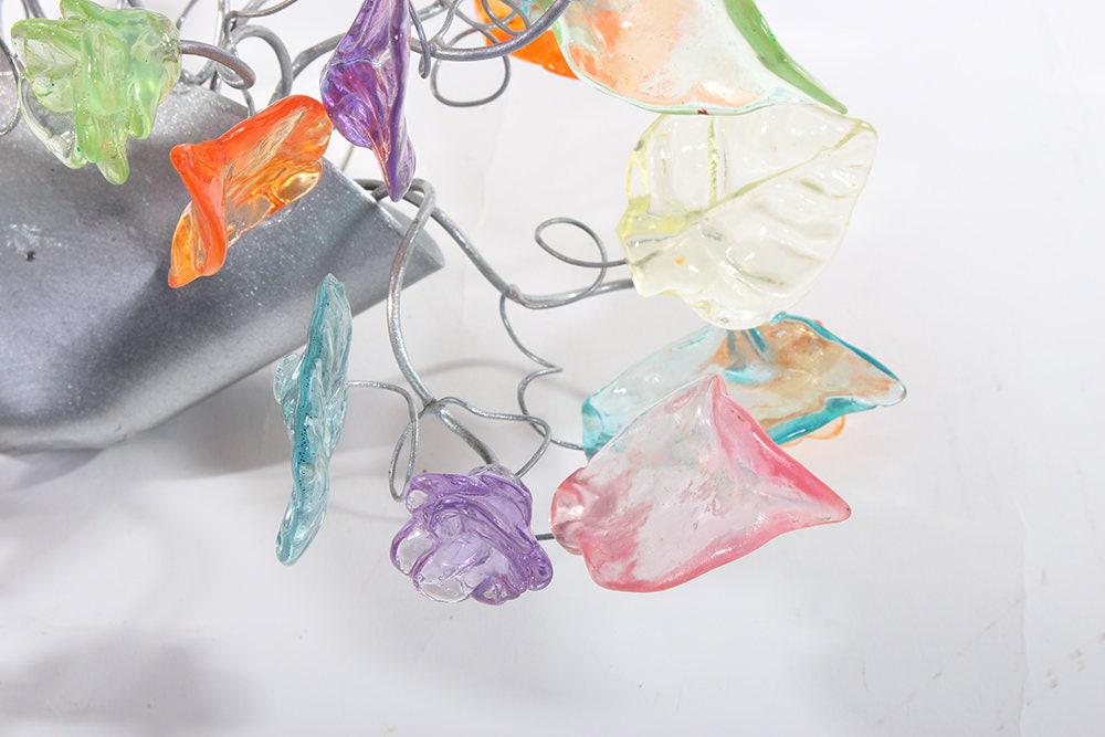 Wall lighting with Pastel color leaves and flowers -unique wall sconce with pastel flowers and leaves for hall, bathroom, bedroom.