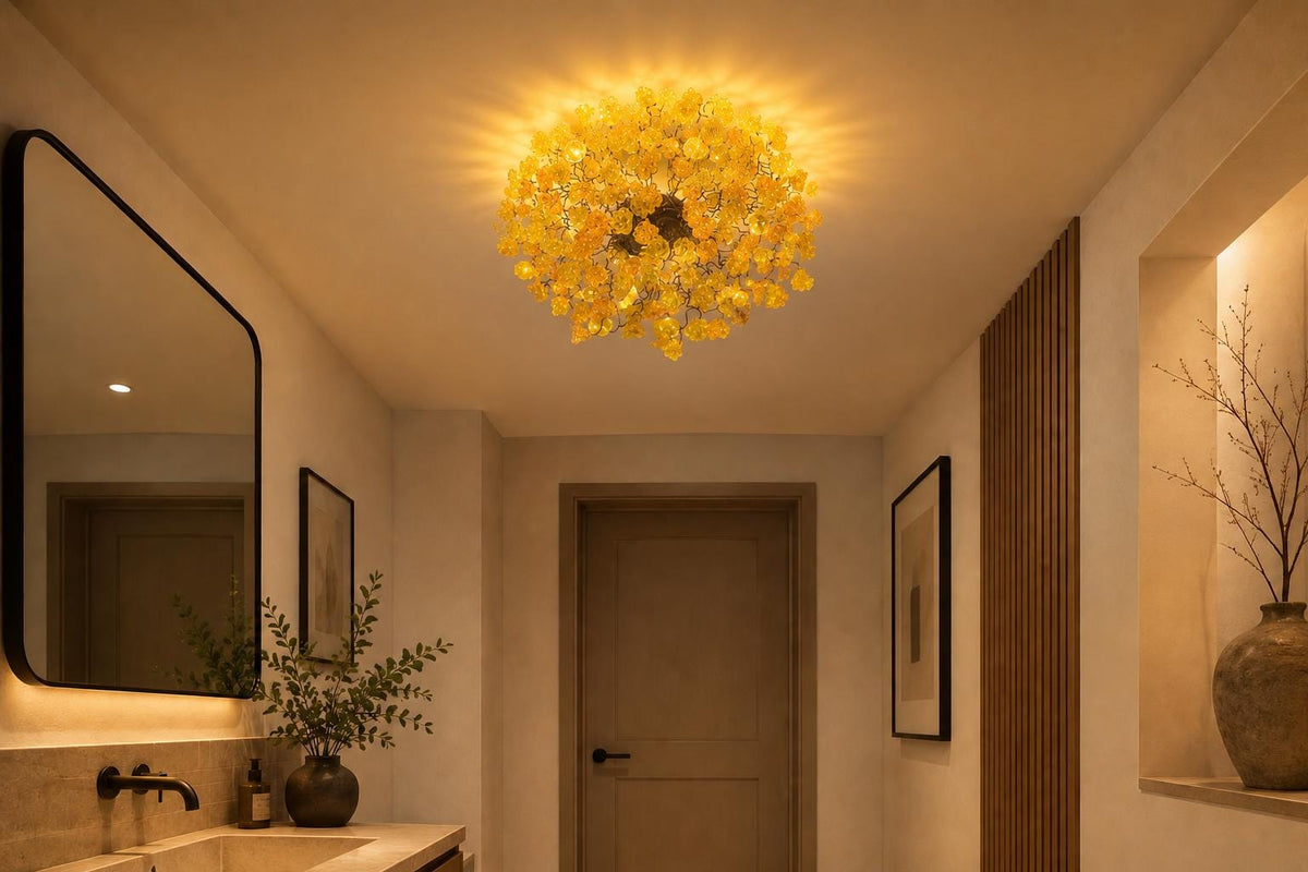 Flush mount lighting, ceiling mount light fixture with yellow roses flowers , elegant sconces for ceiling or wall