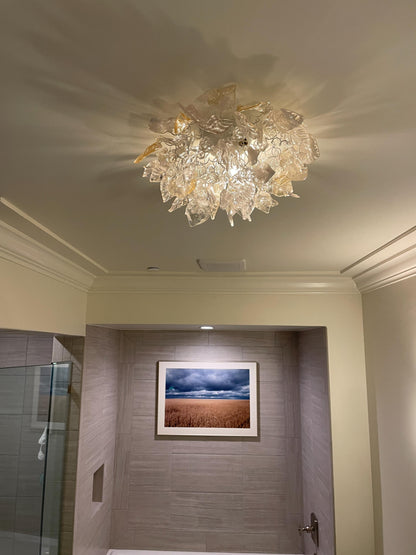 Hanging Chandeliers with transparent clear leaves and flowers for Dining Room