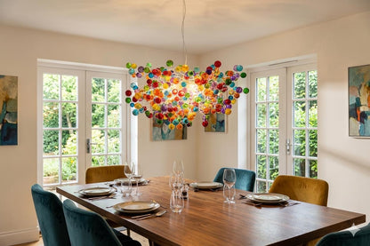 Large Rainbow bubbles Chandelier, Hanging light with multicolored bubbles - statement lighting with rainbow balls for Dining Room.
