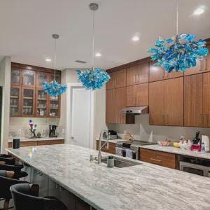 Unique chandelier lighting with Sea color flowers & leaves for Dining Room