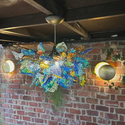 Unique Chandelier with Sea color and few yellow flowers and leaves, for Dining Room, hall or bedroom.