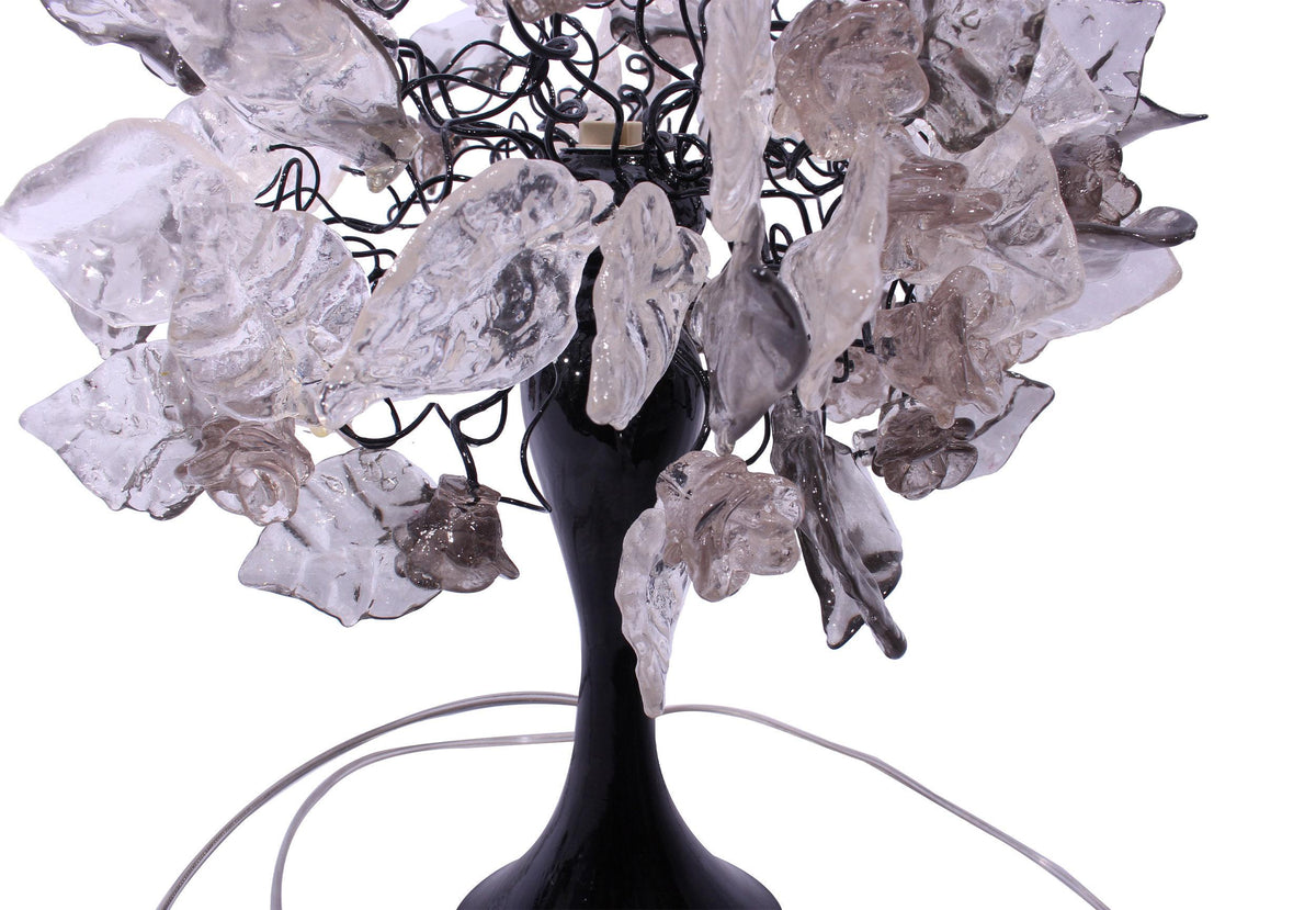 Elegant bedside table lamp, with gray and clear flowers and leaves Decoration handmade Light