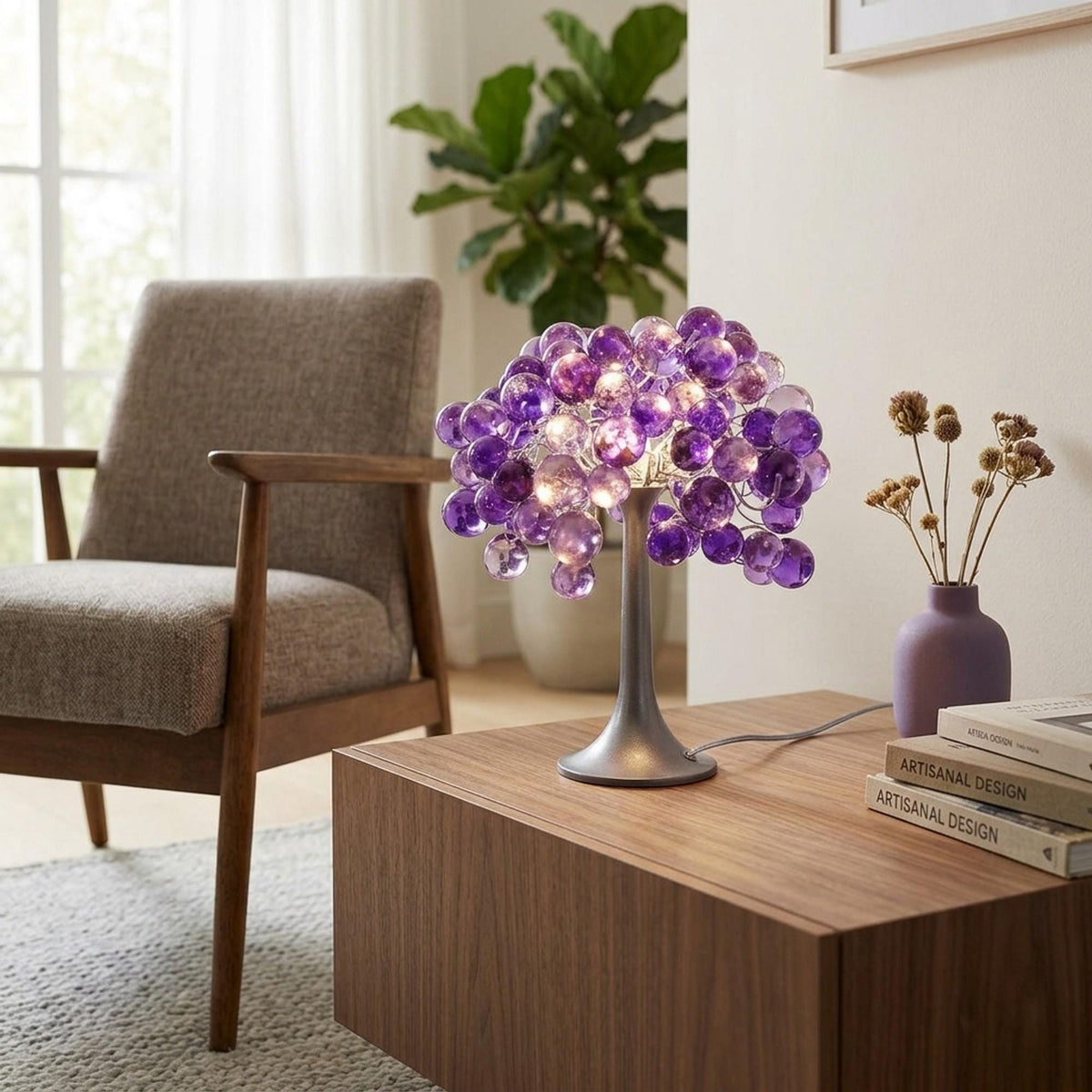 Purple Bedside Table Lamp, modern table lamp with purple color bubbles, unique table lamp.