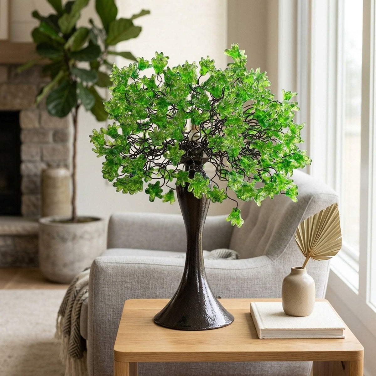 Bedside Lamp, modern Table lamp with green flowers, for your bedroom, living room