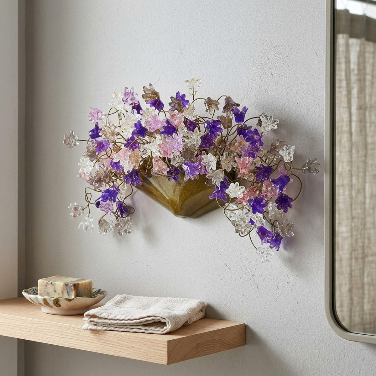 Handmade Resin Flower Wall Sconce: Gray & Purple Whimsical Lighting