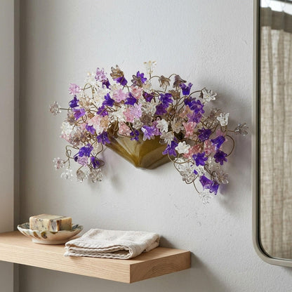 Handmade Resin Flower Wall Sconce: Gray & Purple Whimsical Lighting