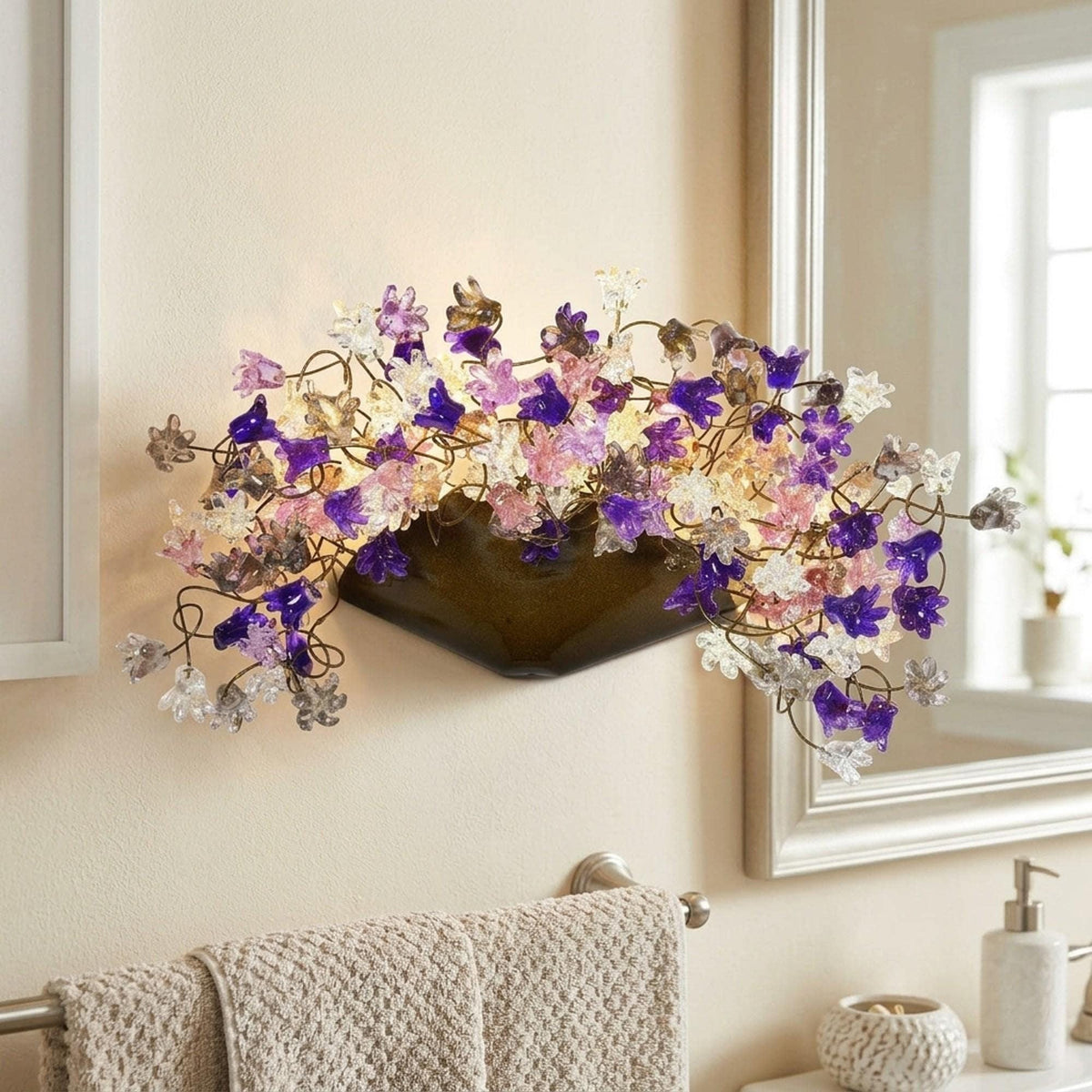Handmade Resin Flower Wall Sconce: Gray & Purple Whimsical Lighting