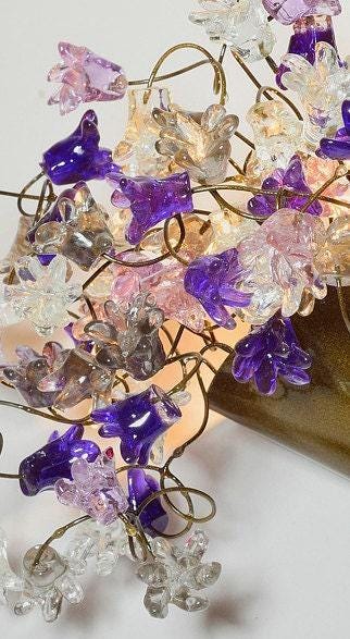 Handmade Resin Flower Wall Sconce: Gray & Purple Whimsical Lighting