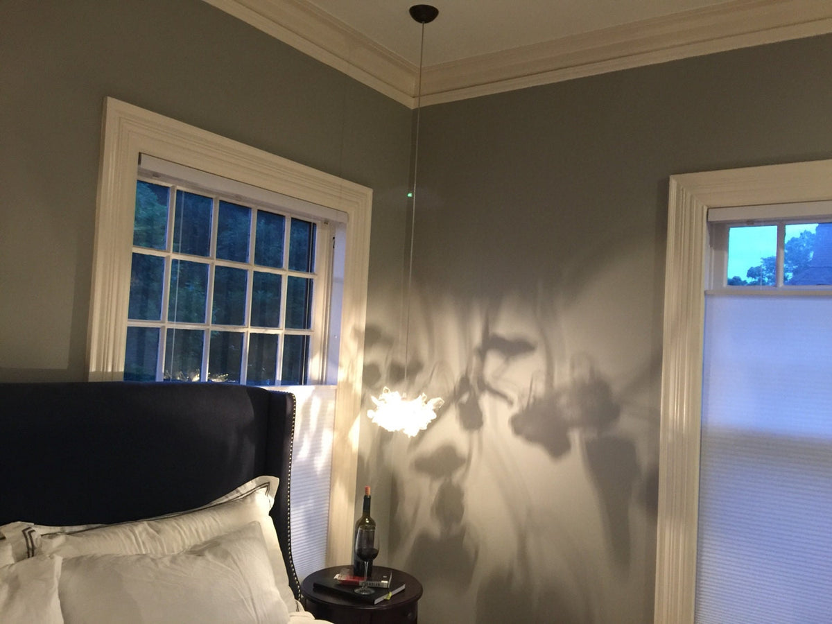 Pendant light with Crystal clear flowers and leaves for hall, bathroom or as a bedside lamp - a unique lighting.