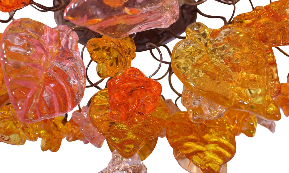 Bronze Wall Sconce: Orange, Pink, Yellow Resin Leaf Flush Mount Lighting
