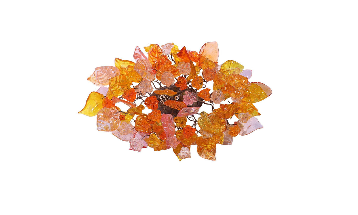 Bronze Wall Sconce: Orange, Pink, Yellow Resin Leaf Flush Mount Lighting