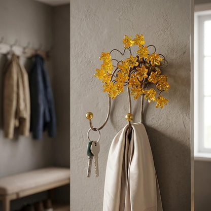 Wall Hook with yellow resin flowers decorative wall hanger for towel, cloths keys.