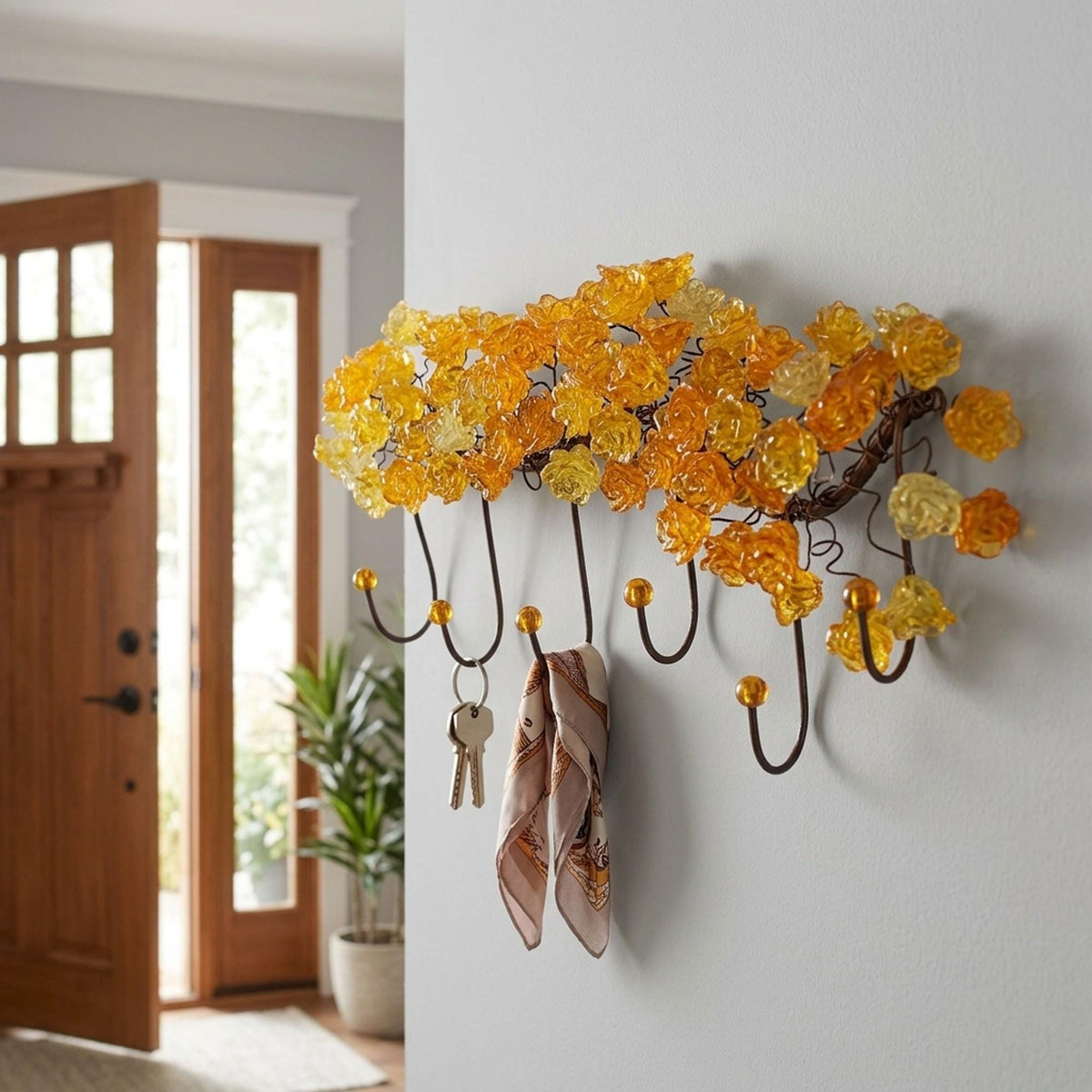 Resin Flower Metal Wall Hooks: Decorative Coat Rack Hanger 20/10 Inch