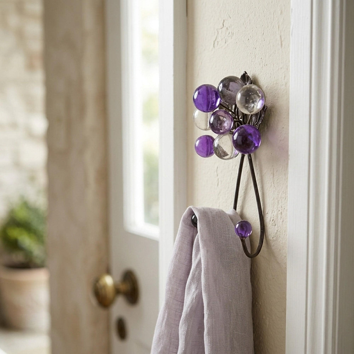 Purple Hook, Decorative Wall Hook with purple and gray resin bubbles, wall hanger.