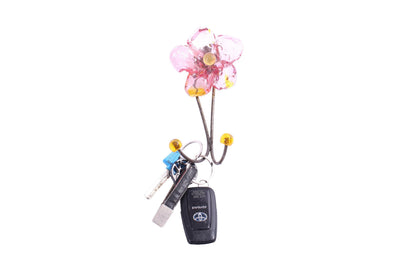Wall Hook with pink resin flower, decorative wall hanger.