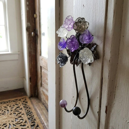 Decorative Hooks, towel hook with Gray and Purple resin flowers, decorative wall hanger.