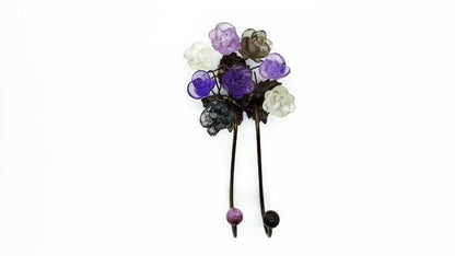 Decorative Hooks, towel hook with Gray and Purple resin flowers, decorative wall hanger.
