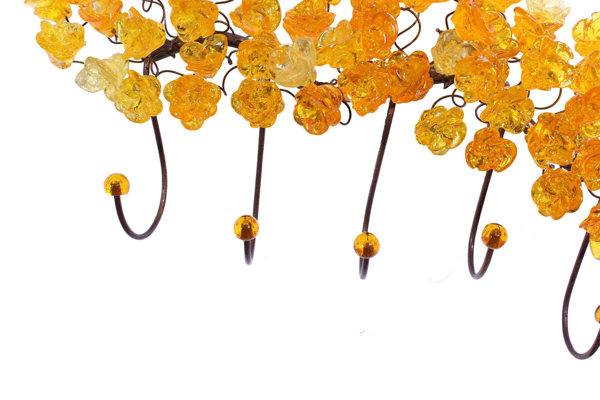 Resin Flower Metal Wall Hooks: Decorative Coat Rack Hanger 20/10 Inch