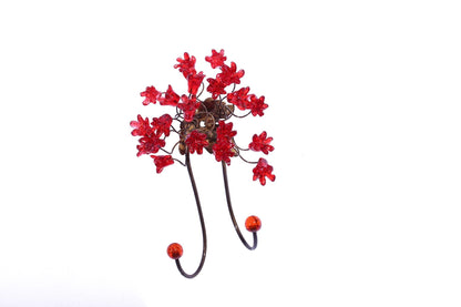 Wall Hook with red resin flowers decorative wall hanger for towel, cloths keys.