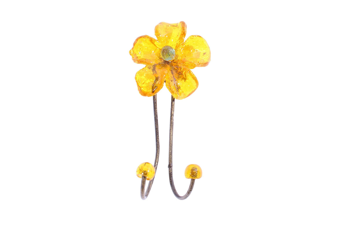 Wall Hook with yellow resin flower, decorative wall hanger.