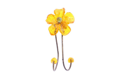 Wall Hook with yellow resin flower, decorative wall hanger.