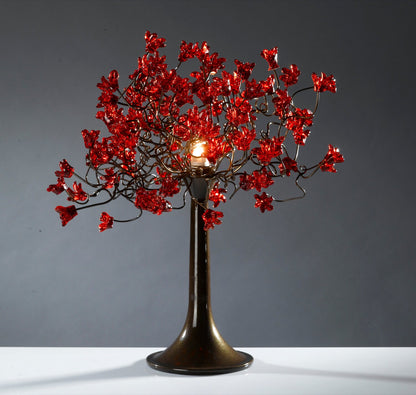Red Table lamp, bedside lamp with Red jumping flowers and metal wires, romantic and special desk lamp for her- valentine day